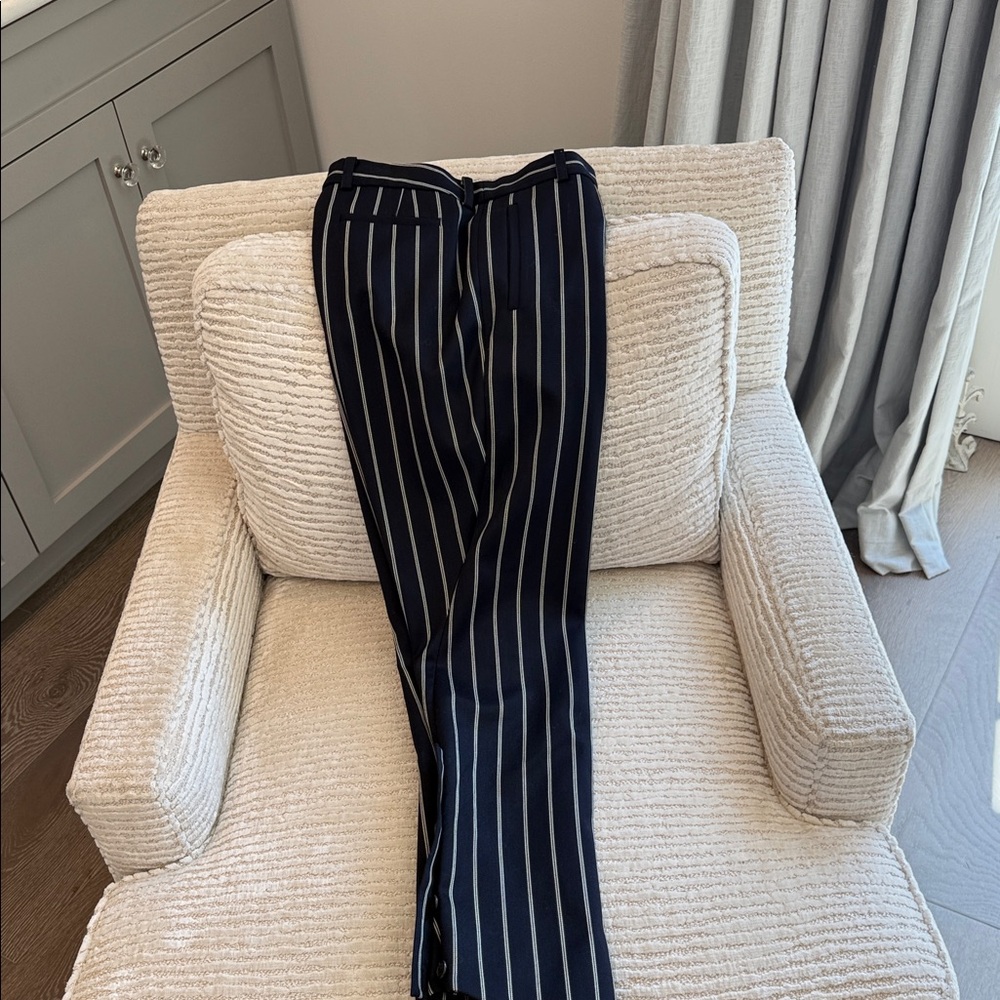 Navy Pinstripe Wide-Leg Dress Pants